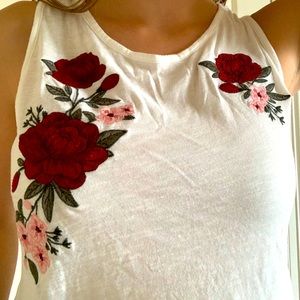 white tank top with embroidered flowers & roses